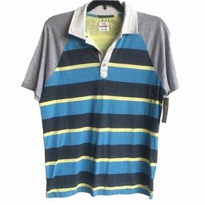 Distressed Polo Shirt Tee Unionbay Men’s Small Short Sleeve Blue Striped NWT